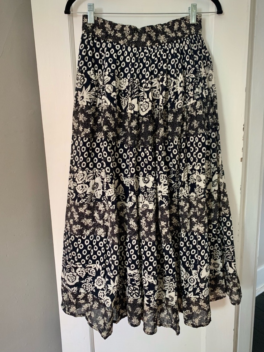 Vintage black and cream floral maxi skirt